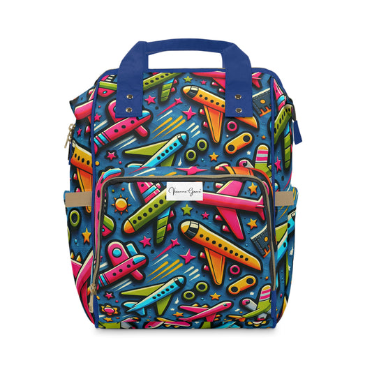 Multifunctional Diaper Backpack - AIRPLANES (Blue) - Vivienne Grace