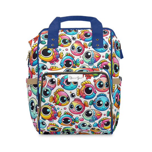 Multifunctional Diaper Backpack - BIG FISHIES (blue) - Vivienne Grace