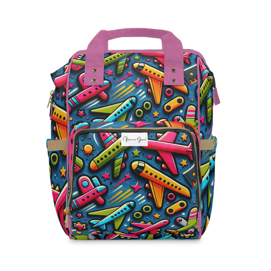 Multifunctional Diaper Backpack - AIRPLANES (Pink) - Vivienne Grace