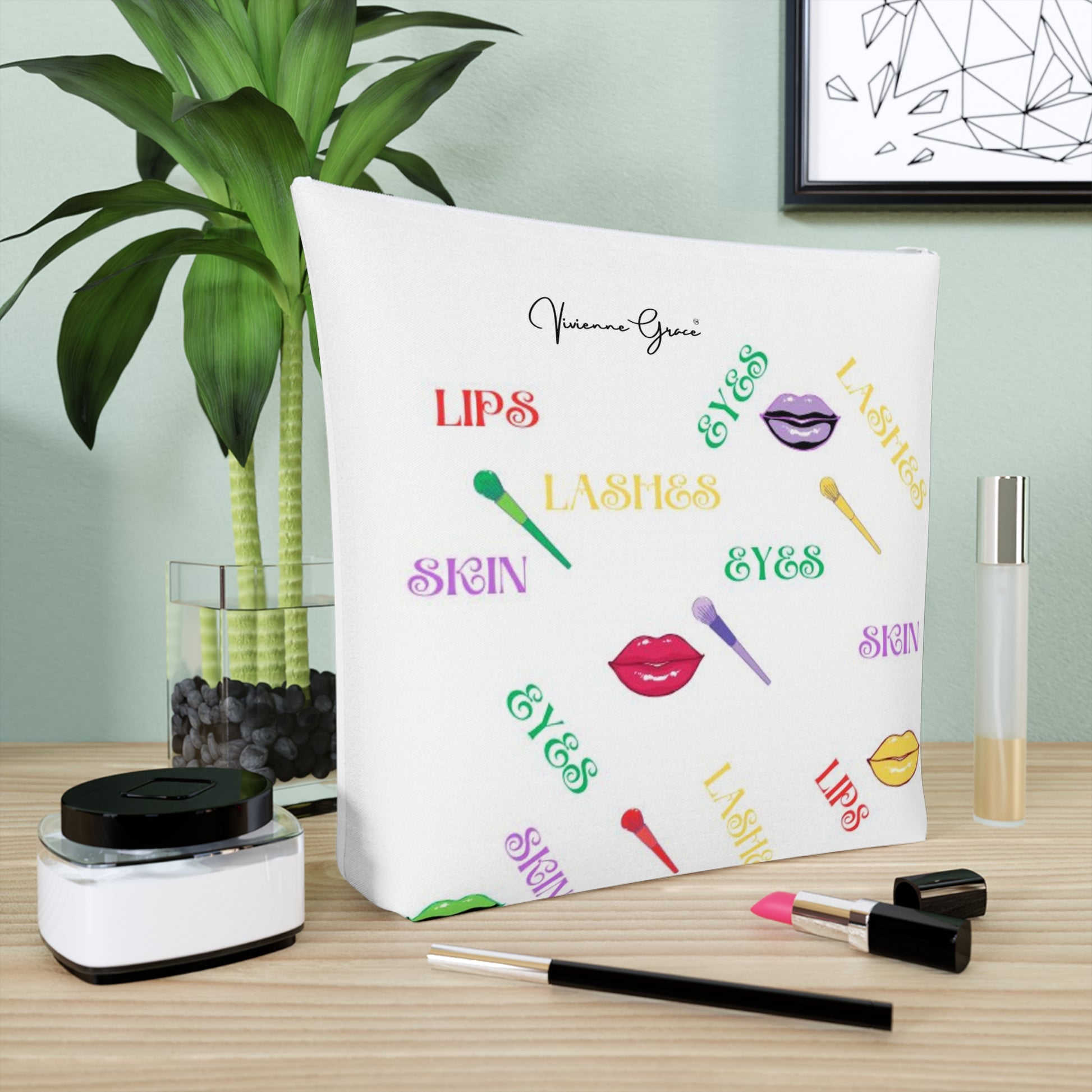 Cotton Cosmetic Bag - FUN (white) - Vivienne Grace