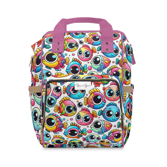 Multifunctional Diaper Backpack - BIG FISHIES (pink) - Vivienne Grace