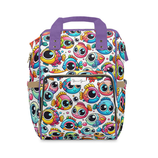 Multifunctional Diaper Backpack - BIG FISHIES (purple) - Vivienne Grace