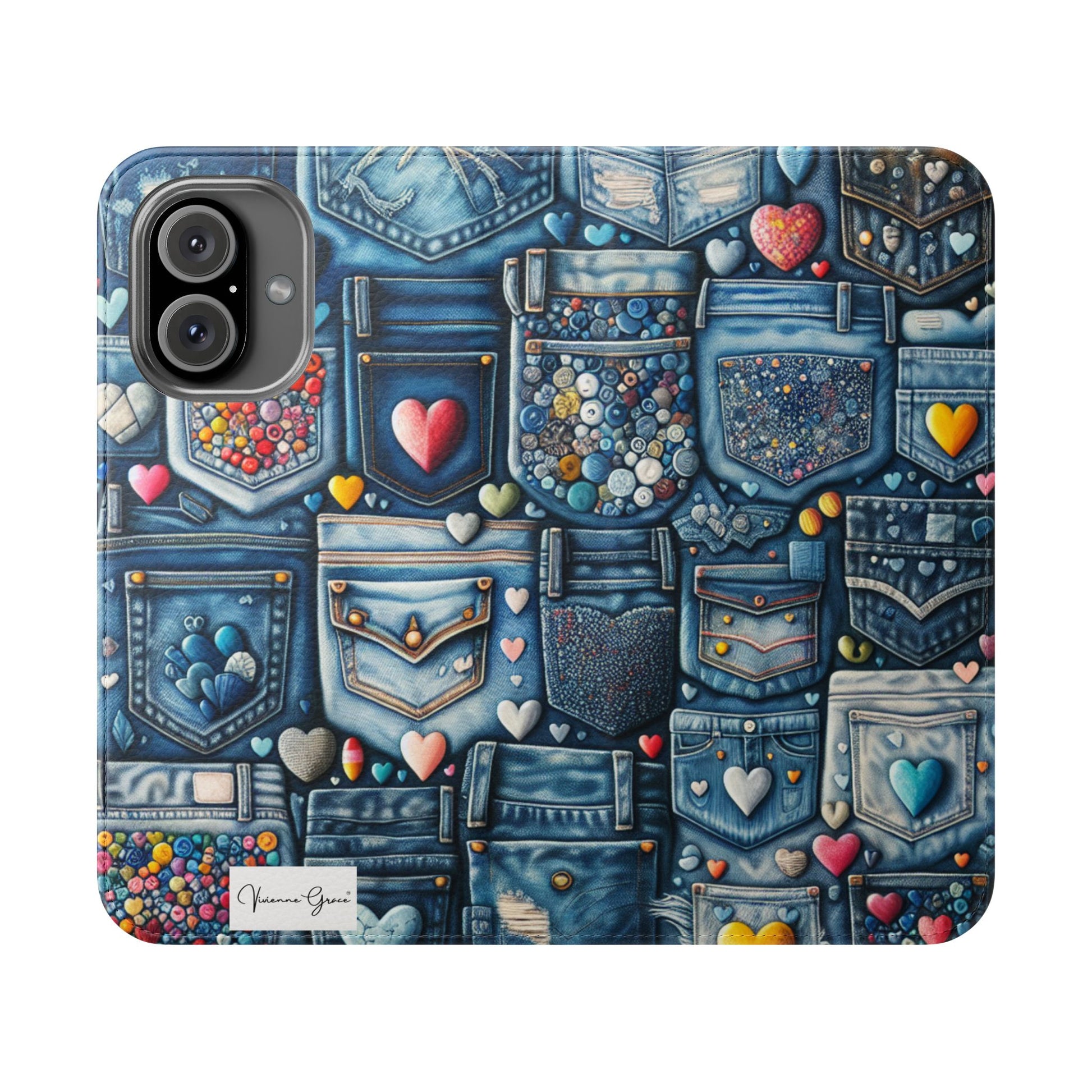 IPhone - Flip Case - BLUE JEANS - Vivienne Grace