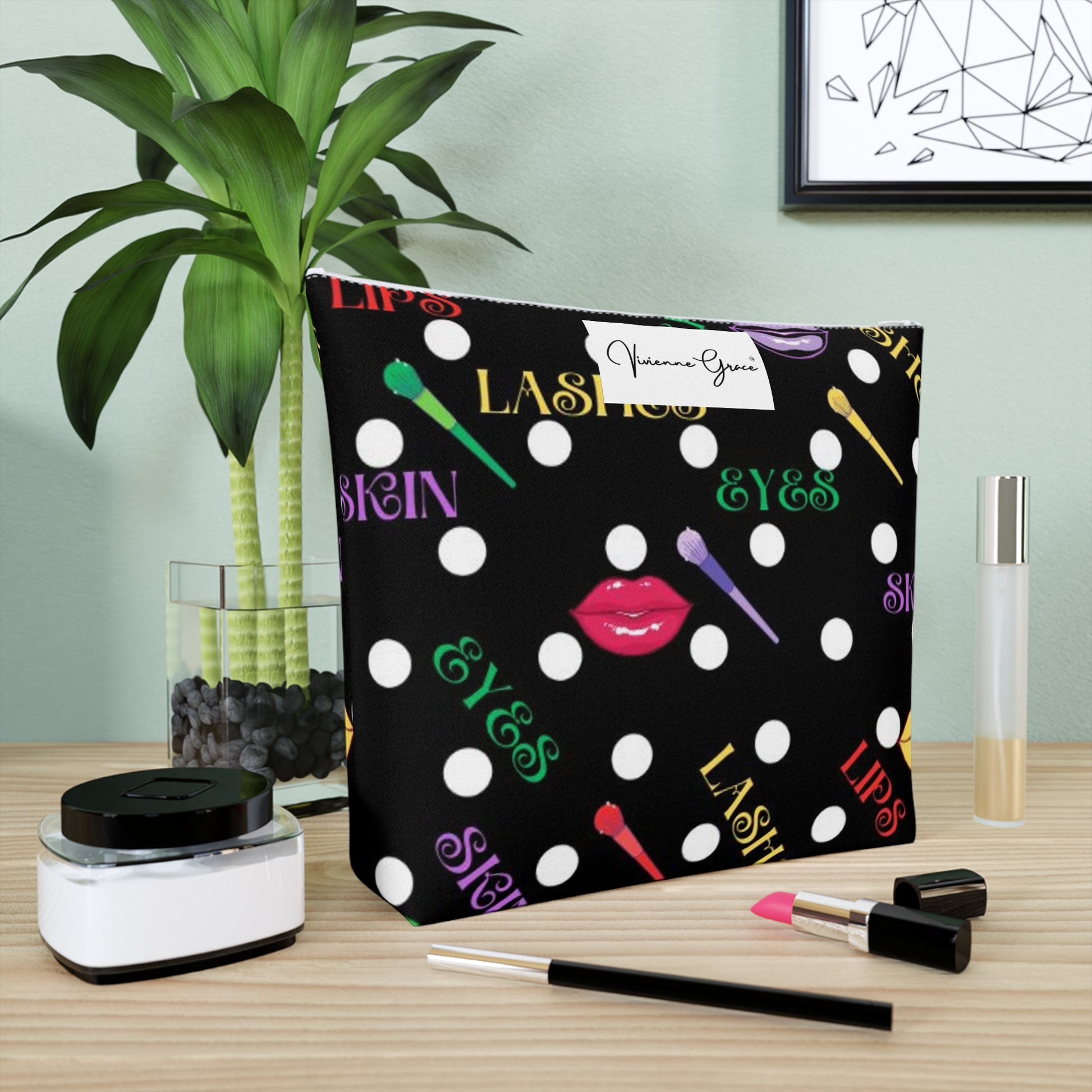 Cotton Cosmetic Bag - FUN (black) - Vivienne Grace