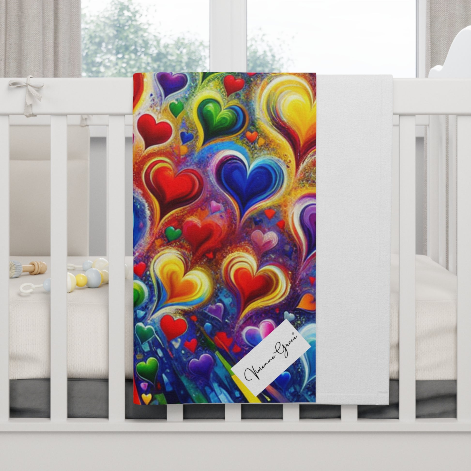 Soft Fleece Baby Blanket - BRIGHT HEARTS - Vivienne Grace