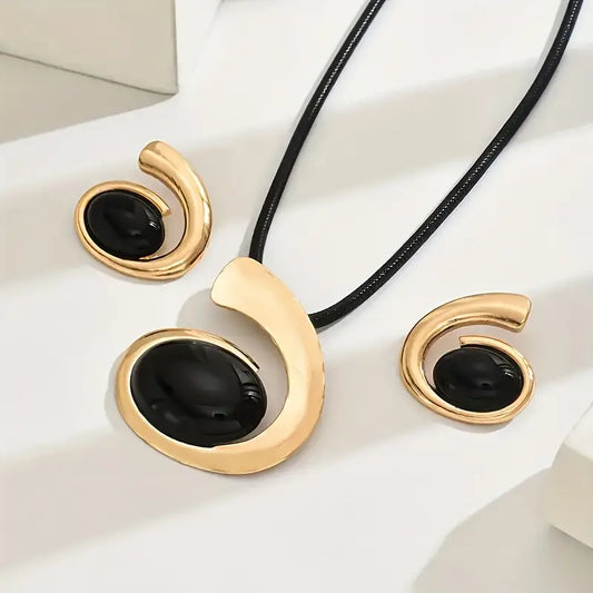 14K Gold Plated Geometric Pendant Necklance and Earring Set
