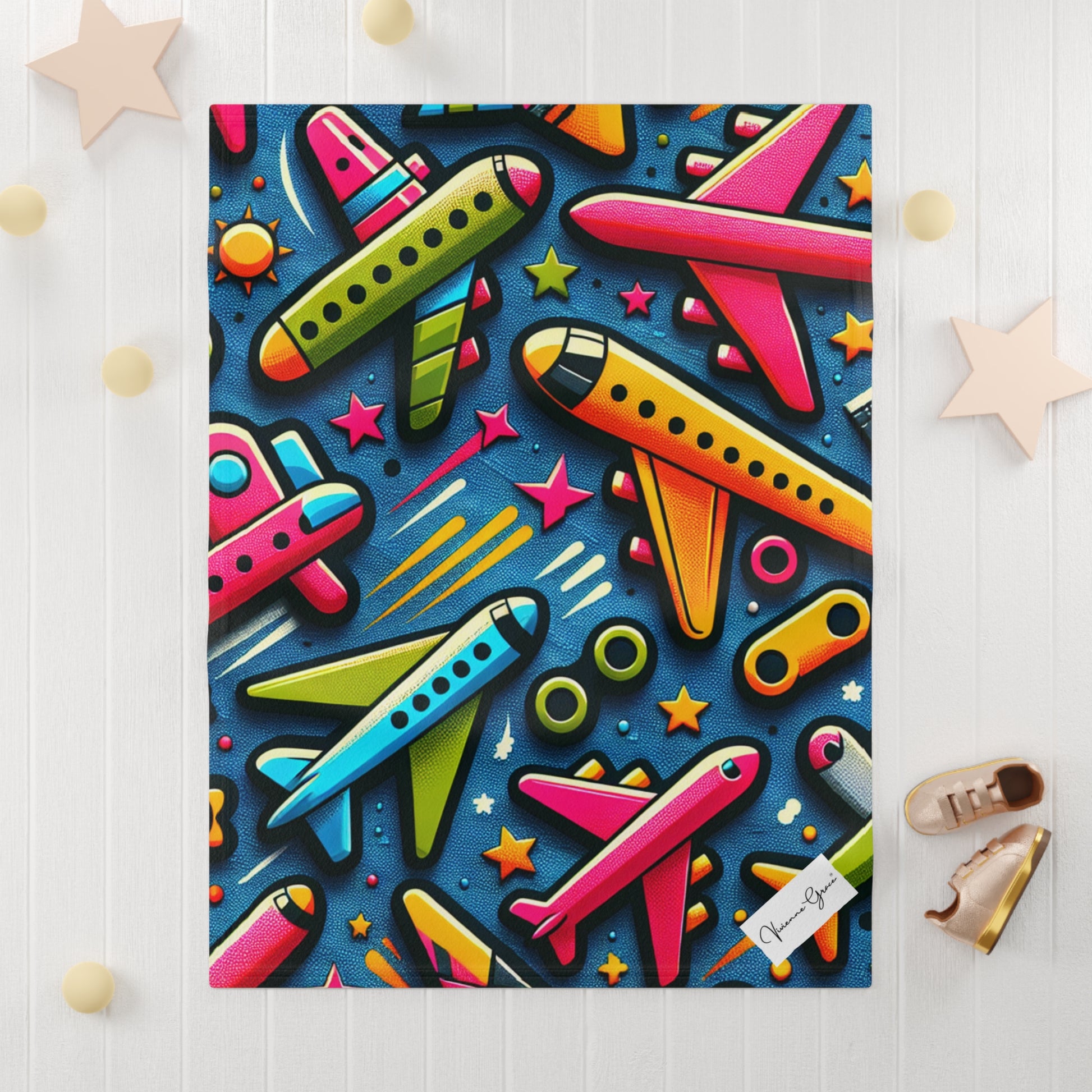 Soft Fleece Baby Blanket - AIRPLANES - Vivienne Grace
