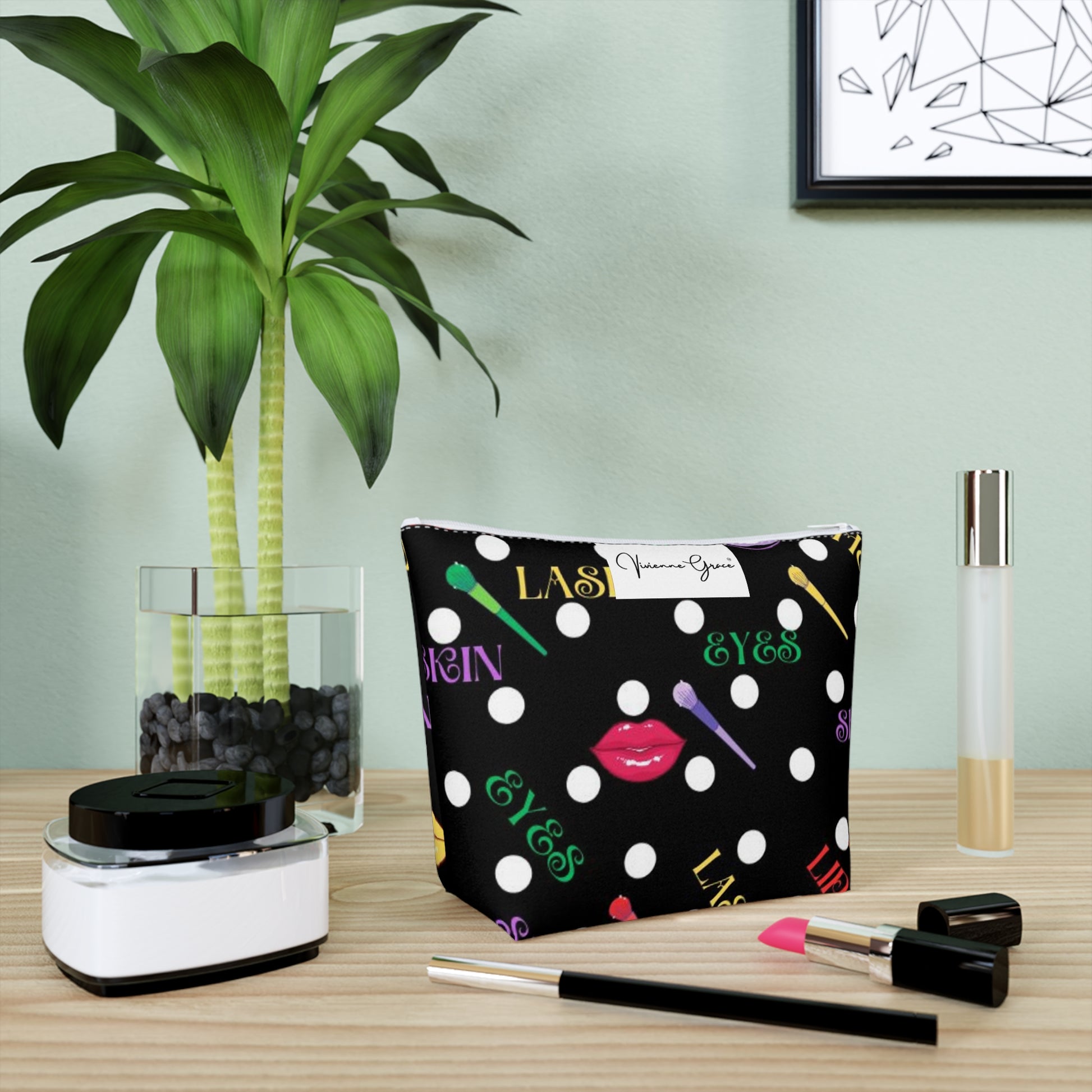Cotton Cosmetic Bag - FUN (black) - Vivienne Grace