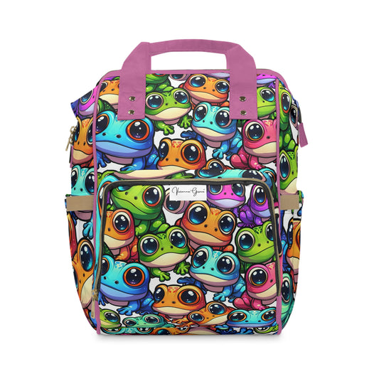Multifunctional Diaper Backpack - FUNNY FROGS (pink)
