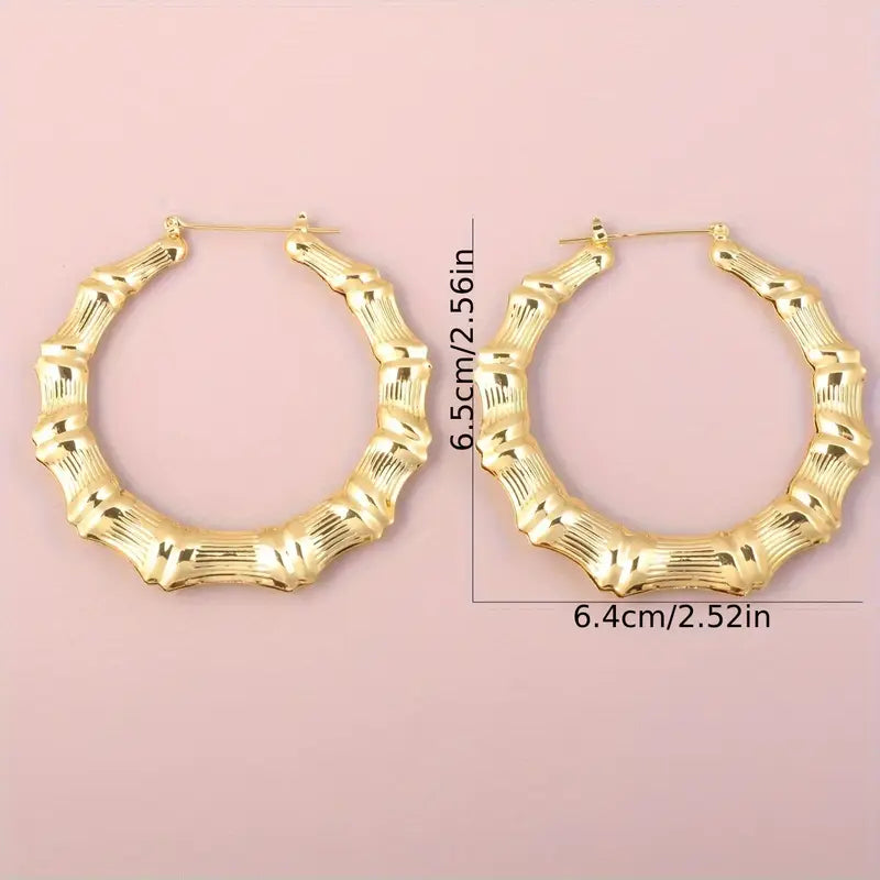 18K Gold Plated Bamboo Style Hoop Earrings - Silver Color