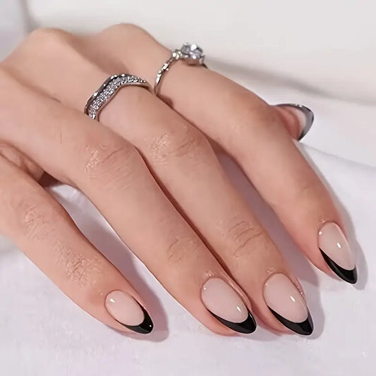 24 Piece Press-On Nail Set - Black Tip Elegance