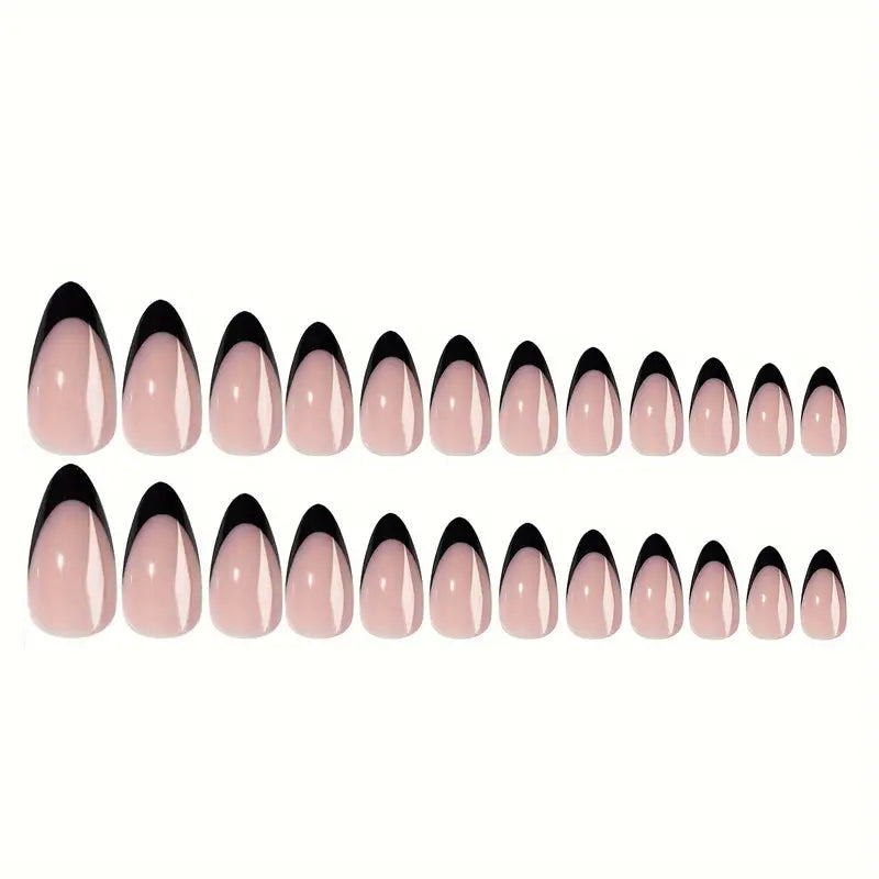 24 Piece Press-On Nail Set - Black Tip Elegance