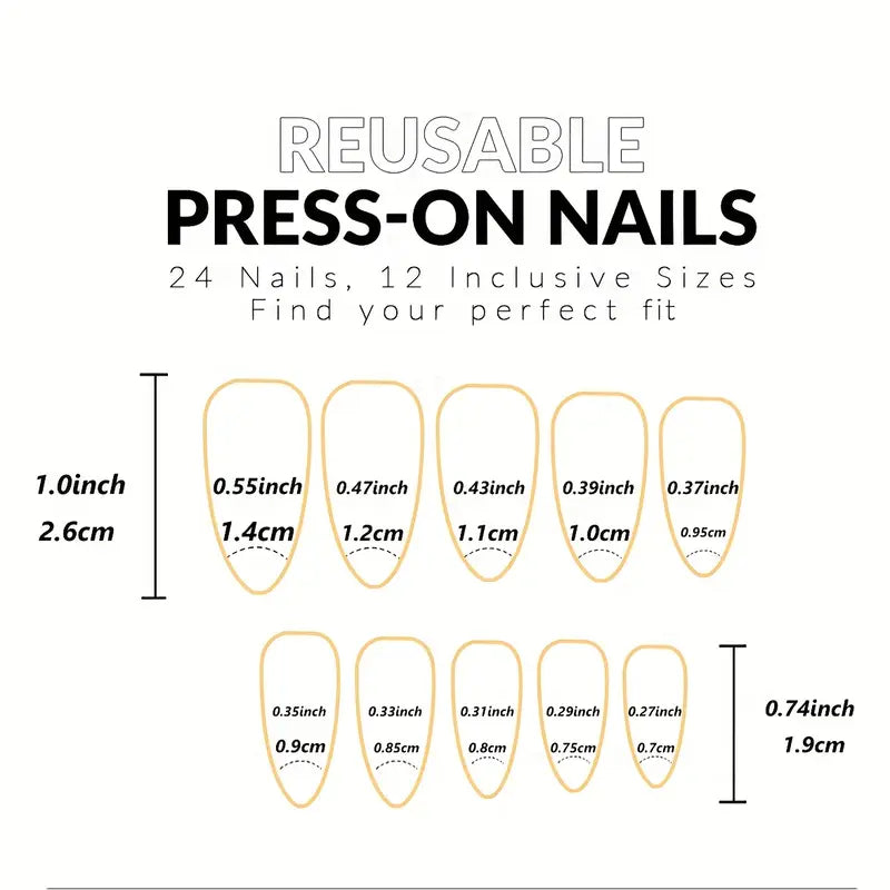 24 Piece Press-On Nail Set - Black Tip Elegance