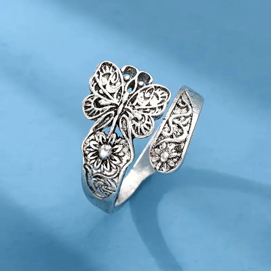 Adjustable 925 Silver Plated Flower Ring