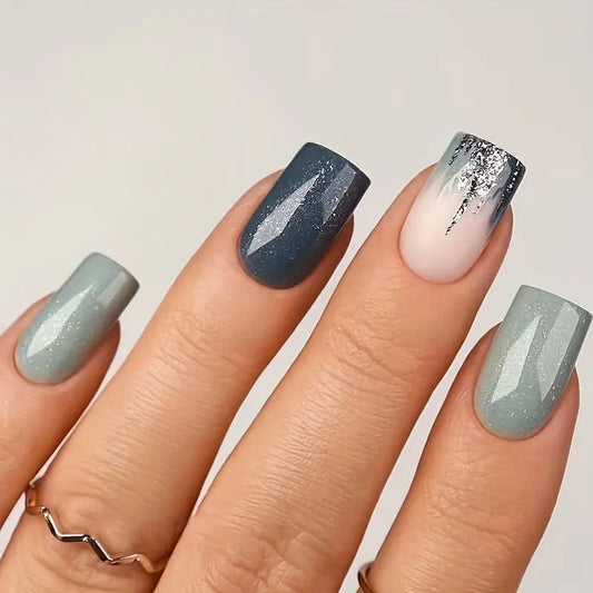 24 Piece Short Press-on Nails - Cool Blue