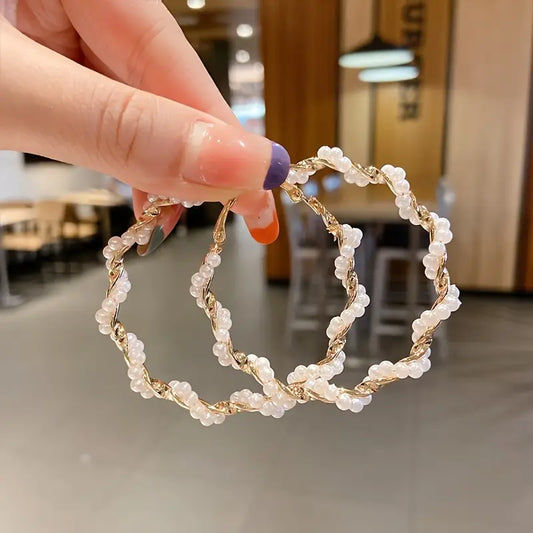 Gold Plated Faux Pearl Twisted Hoops