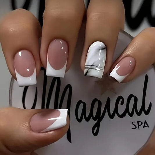 24 Piece Press-On Nail Set- Glossy Marble