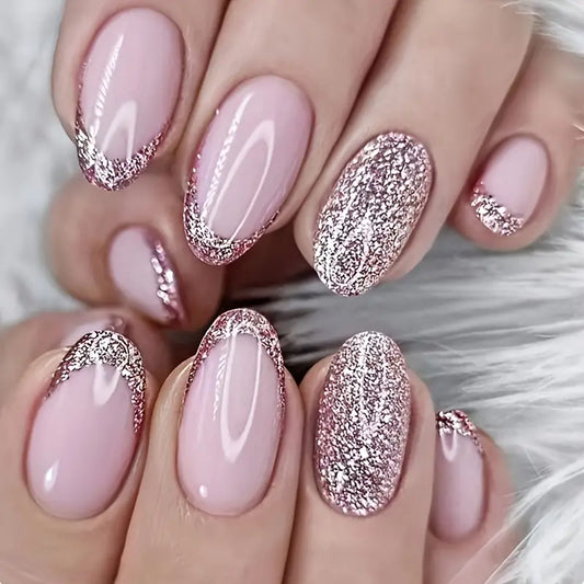 24 Piece Press-On Nail Set -  Pink Sparkle