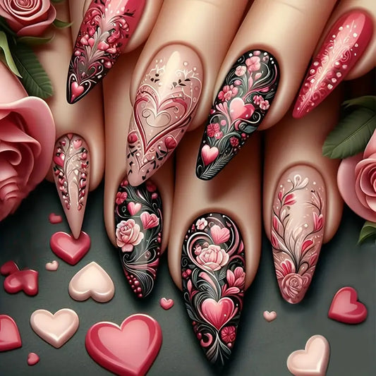 24 Piece Press-On Nail Set - Fabulous Red Heart Designs