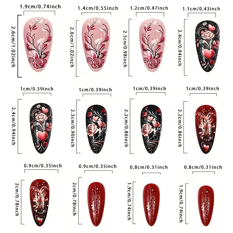24 Piece Press-On Nail Set - Fabulous Red Heart Designs
