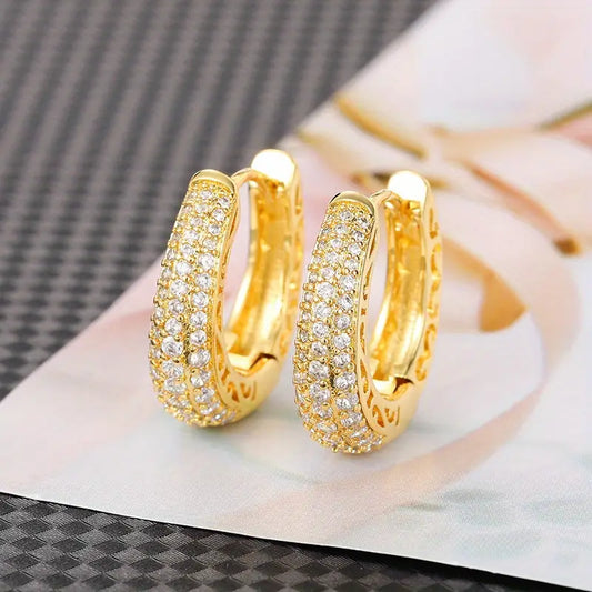 18K Gold Plated Cubic Zirconia Hoop Earrings