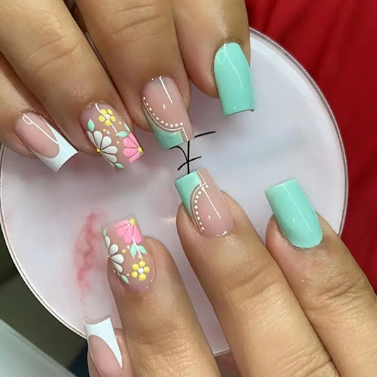 24 Piece Press-On Nail Set - Summer Green Delight