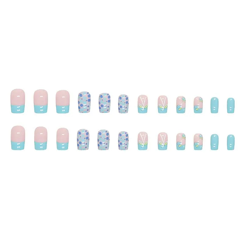 24 Piece Press-On Nail Set - Turquoise Butterfly