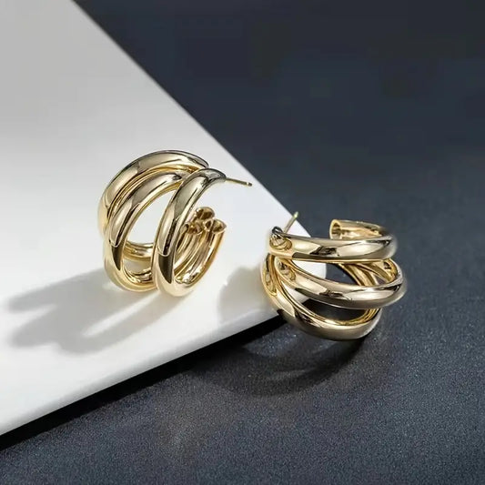 18K Gold Plated Triple Twisted Hoop Earrings